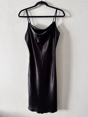 Bebe Satin Cowl Neck Slip Dress - Black
